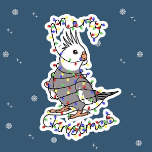 Christmas Lights White-Faced Cockatiel | Cute Cockatiel | Christmas Lights Birb | Christmas Cockatiel Sticker