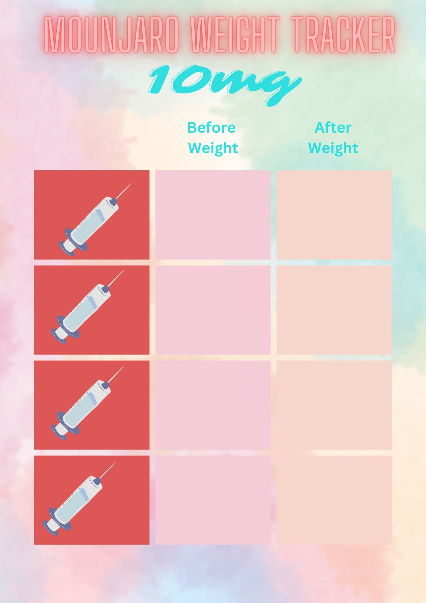 Mounjaro Weight Loss Tracking Printable PDF for All Doses Etsy UK