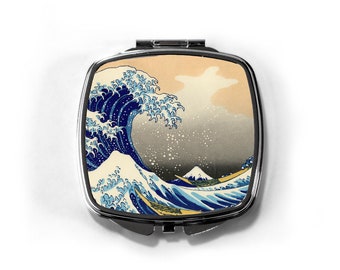 Specchio compatto Great Wave - Famoso specchio d'arte - La grande onda dello specchio di Kanagawa - Specchio d'arte giapponese - Regalo per gli amanti dell'arte