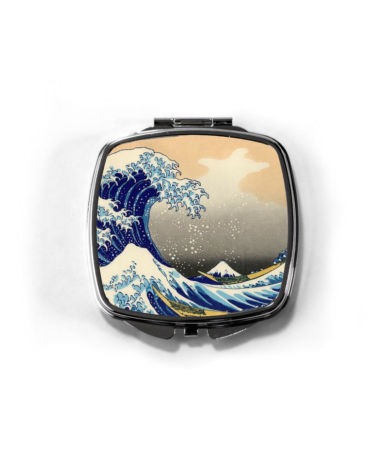 Miroir compact Great Wave Célèbre miroir d'art La grande vague au large de Kanagawa Miroir d'art japonais Cadeau pour les amateurs d'art image 1