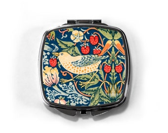 Espejo compacto Strawberry Thief - Espejo compacto William Morris - Regalo de manualidades - Strawberry Thief de William Morris