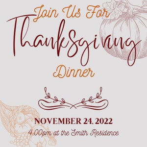 Thanksgiving Invitation PNG Template Customizable, Printable