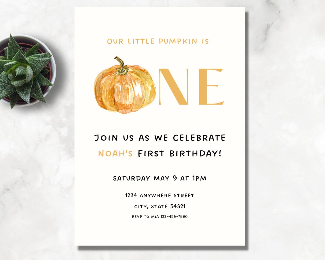Editable Birthday Invitation One Year Old Little Pumpkin Etsy