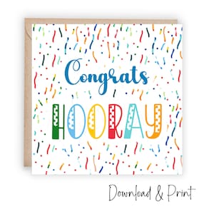 Gefeliciteerd-kaart om te downloaden en af te drukken, vaas met eenvoudige felicitaties bloemen om te zeggen goed gedaan, zo trots op je, vierkant 5 x 5 inch DIGITALE DOWNLOAD