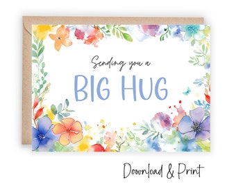 Printable Sending a Big Hug & Warm Wishes Card, Get Well Feel Better Soon Card, Simple Thinking Of You Encouragement Card, DIGITAL DOWNLOAD