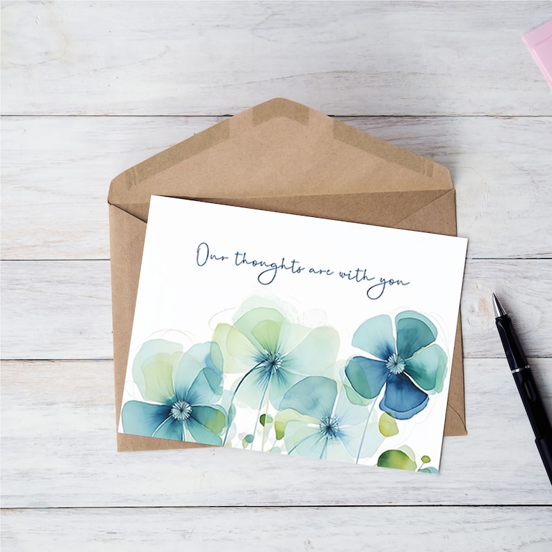 Printable Condolence Card: Our Thoughts Are With You Floral (sizes 5x7 ...