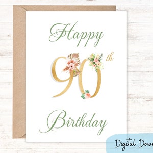 Alles Gute zum 90er Geburtstagskarte | Wünschen Sie einen besonderen 90. Geburtstag mit dieser druckbaren Karte | Zwei Größen: 18 x 12,5 & A2 Note Card | DIGITALER DOWNLOAD