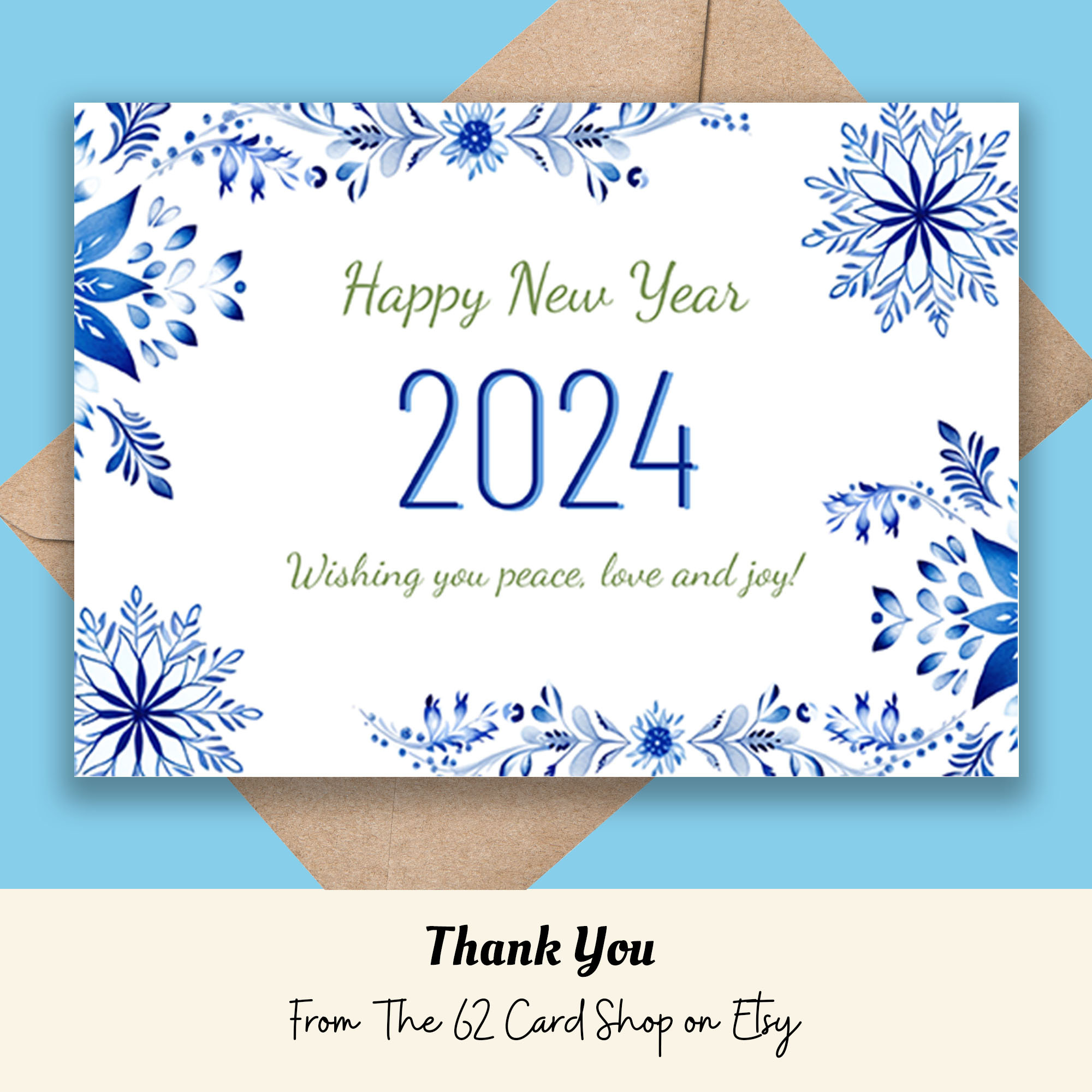 Printable Happy New Year Card for 2025, Wish Peace, Love and Joy in the