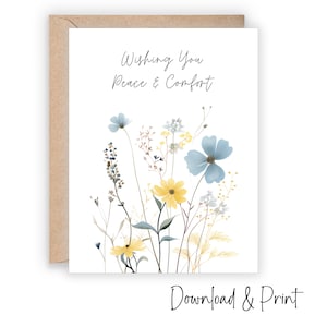 Carte de condoléances imprimable avec de douces fleurs, désolé pour votre perte, je pense à vous, dimensions : 5 x 7 po. + A2 | TÉLÉCHARGEMENT NUMÉRIQUE