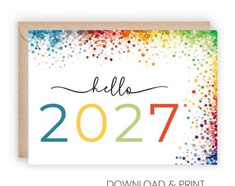 Carte imprimable « Bonjour 2027 » : Meilleurs vœux pour la nouvelle année (Formats 5x7 et A2)