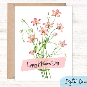 Happy Mother's Day card to celebrate all the moms with a simple floral printable card in two sizes: 7 x 5 & A2 Note Card, DIGITAL DOWNLOAD image 1