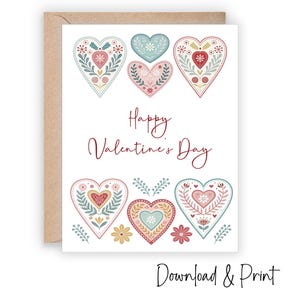Carte imprimable Happy Valentines Day, jolis coeurs parfaits pour maman grand-mère soeur amie collègue fille, tailles 5 x 7 et A2, TÉLÉCHARGEMENT NUMÉRIQUE