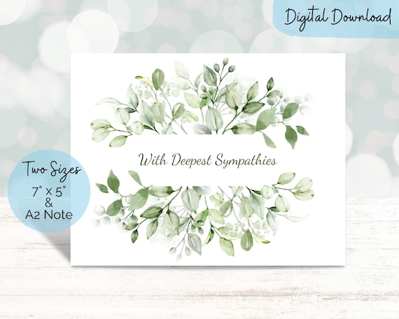 Printable Sympathy Condolences Card With Gentle Greenery (sizes