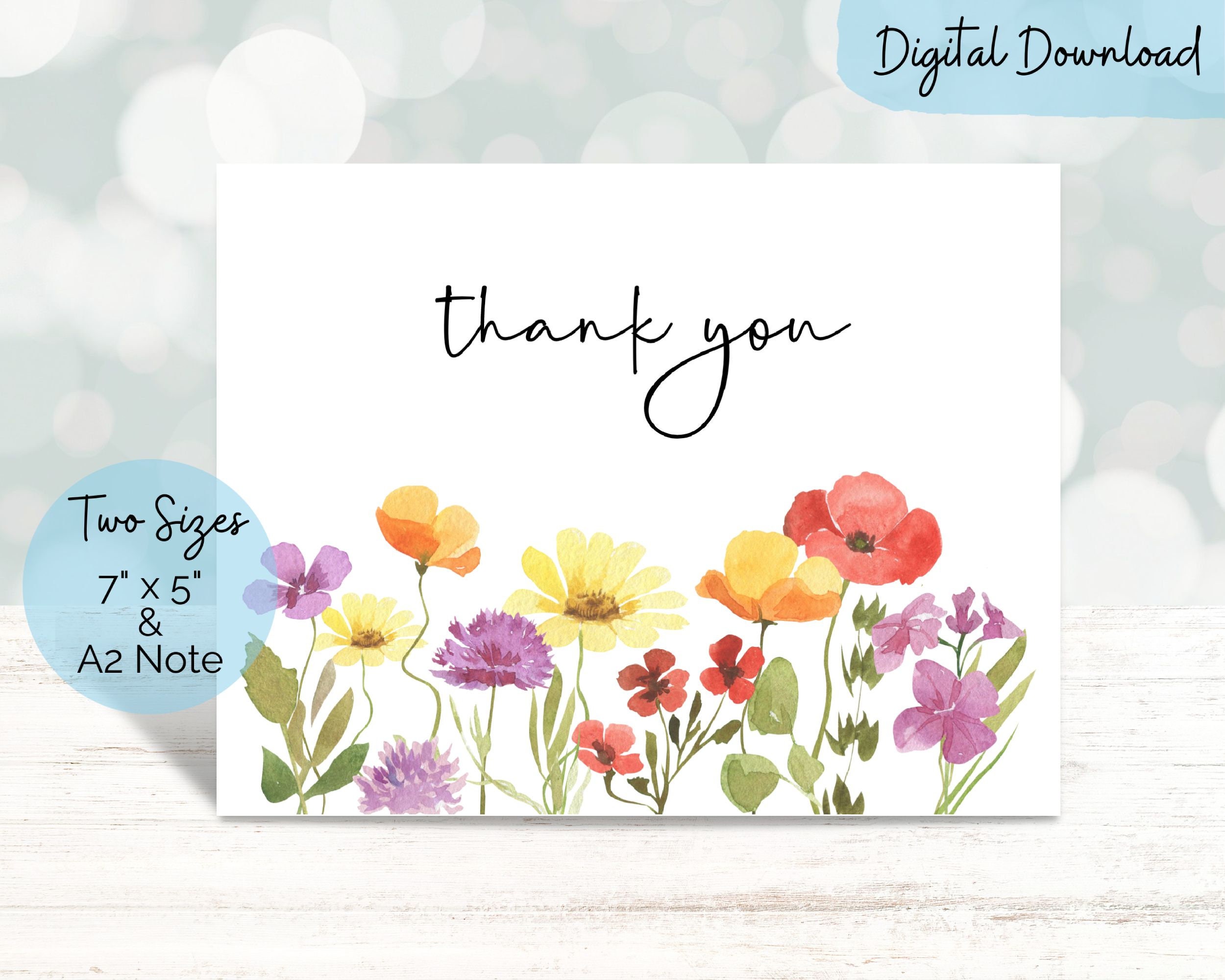 Printable Thank You Card: Simple Thanks With Wildflowers (sizes