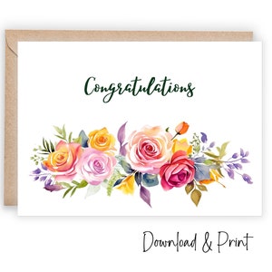 Afdrukbare felicitatiekaart, trots op je wenskaart om te vieren, bloemen afstuderen gefeliciteerd, maten 7 x 5 en A12, DIGITALE DOWNLOAD