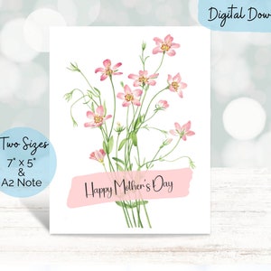 Happy Mother's Day card to celebrate all the moms with a simple floral printable card in two sizes: 7 x 5 & A2 Note Card, DIGITAL DOWNLOAD image 2