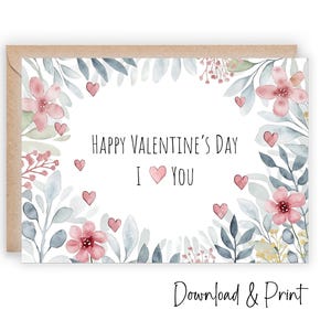 Carte de Saint-Valentin imprimable, Happy joli floral parfait pour maman grand-mère soeur ami collègue fille, tailles 5 x 7 et A2, TÉLÉCHARGEMENT NUMÉRIQUE