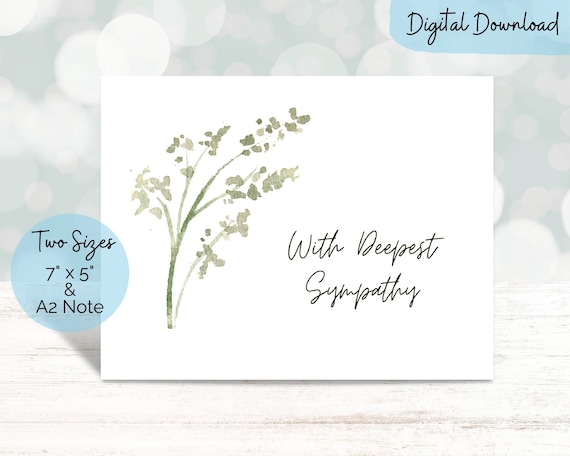 With Deepest Sympathy Simple Card: Printable Condolence (sizes 5x7