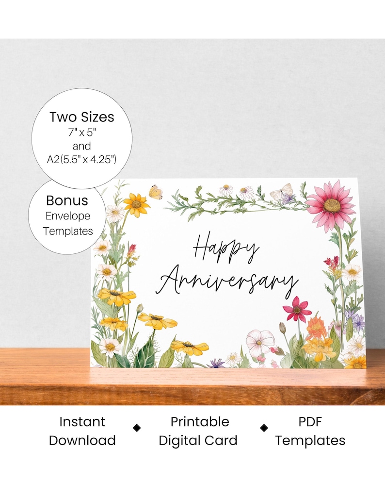 Floral Happy Anniversary Printable Greeting Card (sizes 5x7 & A2) - Etsy