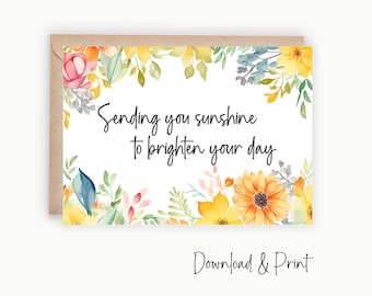 Feel Better Soon Card, Printable Get Well Card Sending Sunshine & Warm Wishes, Simple Thinking Of You Encouragement Card, DIGITAL DOWNLOAD