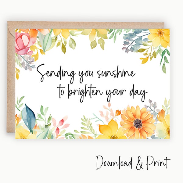 Feel Better Soon Card, Printable Get Well Card Sending Sunshine & Warm Wishes, Simple Thinking Of You Encouragement Card, DIGITAL DOWNLOAD