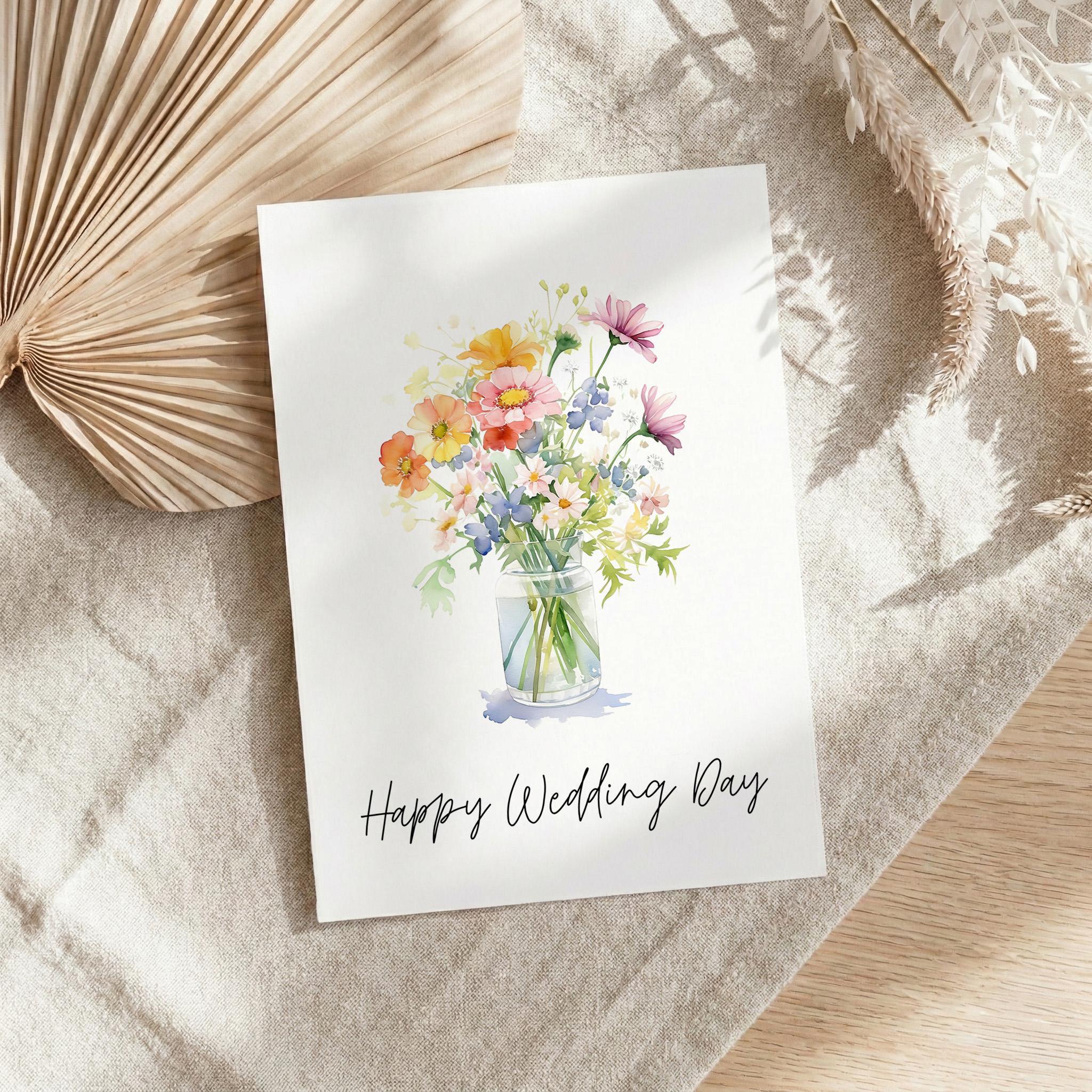 Printable Happy Wedding Day Watercolor Floral Card (sizes 5x7 & A2 ...