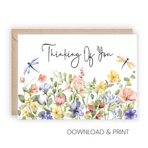 Printable Thinking Of You Card: Butterflies and wildflowers (Sizes 5x7 & A2, Digital Download)