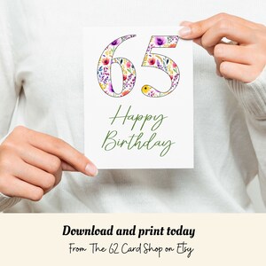 Printable 65th Birthday Card in Sizes 7x5 &amp; A2, Celebrate a Happy 65th ...