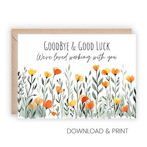 Afdrukbare kaart voor vertrek van een collega: nieuwe baan, afscheid pensioen (formaten 5 x 7 en A2, digitale download)
