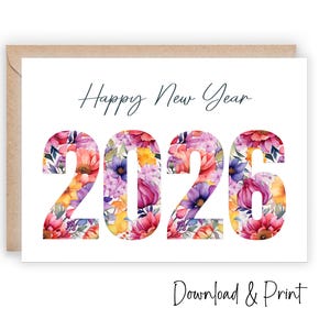 New Years Cards 2026, Happy New Year Greetings, Winter Happy Holiday Card, New Years Eve Celebration, Printable DIY Card, DIGITAL DOWNLOAD