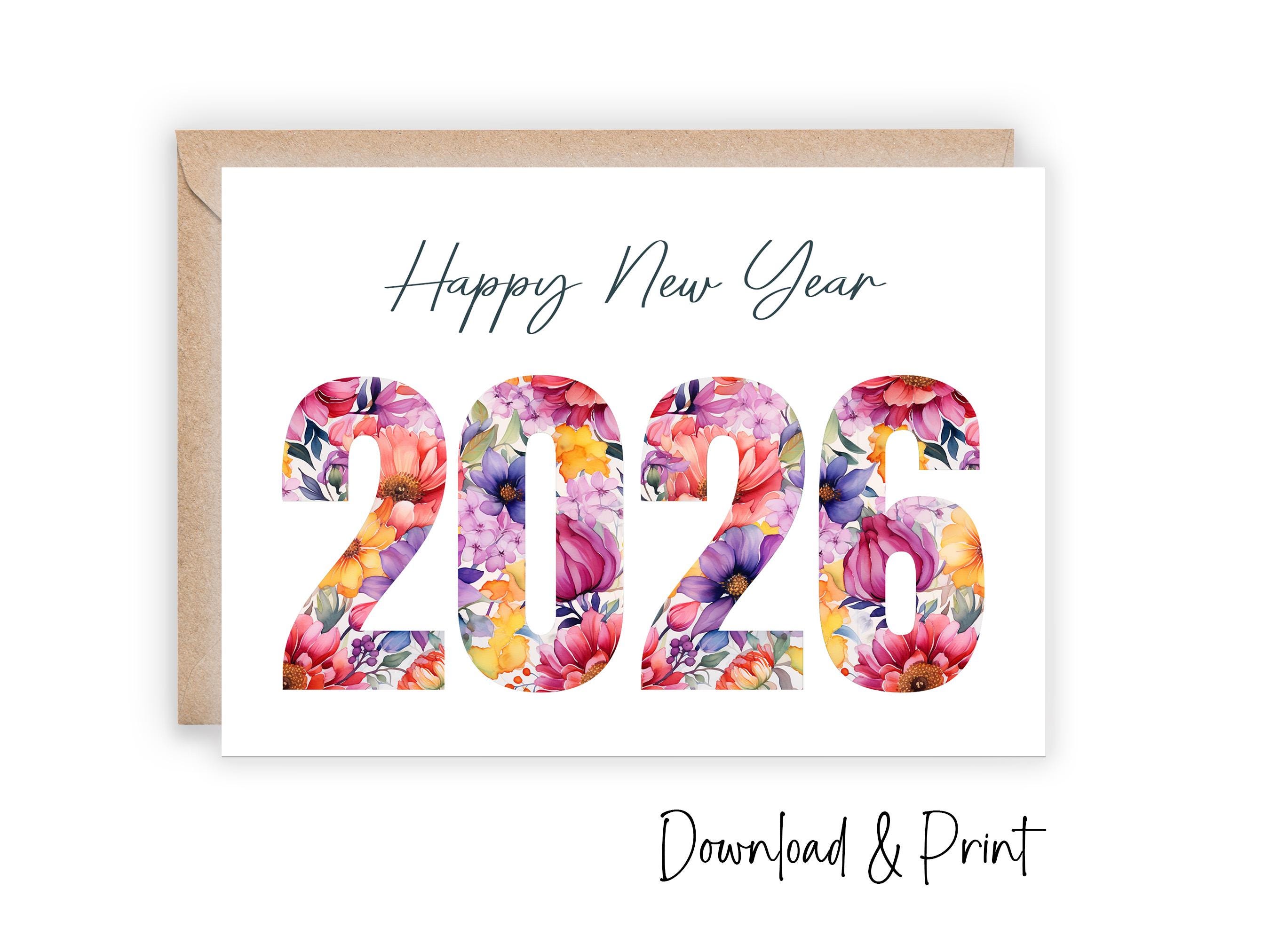printable big 2026 happy new years floral cards (sizes 5x7 & a2
