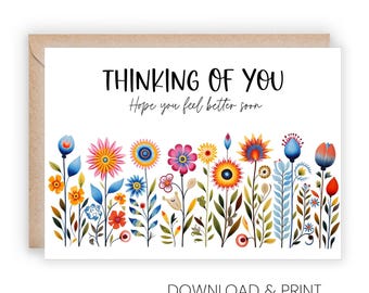 Carte de rétablissement florale : je pense à vous, prompt rétablissement (taille 5 x 7 et A2)