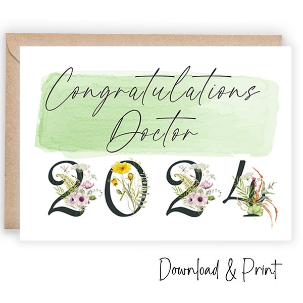 Medical school graduation card, Printable class of 2024 congratulations card for a newly graduated doctor, 7x5 and A2, DIGITAL DOWNLOAD