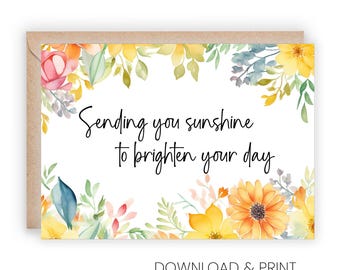 Carte Se sentir mieux bientôt, soleil à imprimer et voeux de bonheur (tailles 5 x 7 et A2)