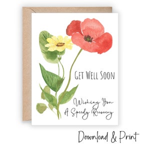 Gute Besserung Karte | Schicke Blume für eine baldige Genesung | Thinking Of You Karte | Zwei Größen: 18 x 12,5 & A2 Note Card | DIGITALER DOWNLOAD
