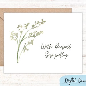Carte simple Avec toute ma sympathie | Carte de condoléances à imprimer | carte de sympathie | Deux tailles : 7 x 5 po et carte de correspondance A2 | TÉLÉCHARGEMENT NUMÉRIQUE