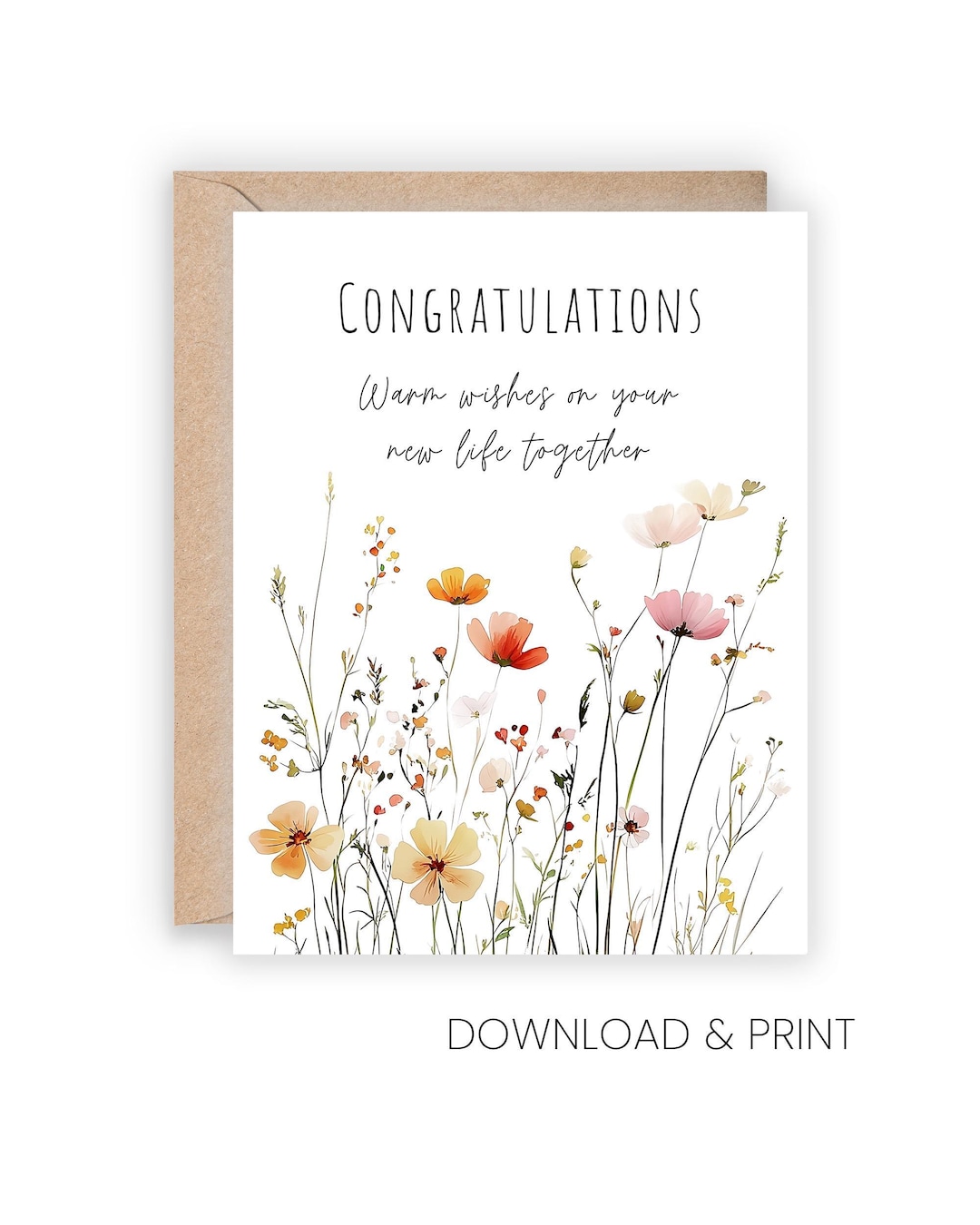 Printable Happy Wedding Congrats Card (sizes 5x7 & A2) - Etsy