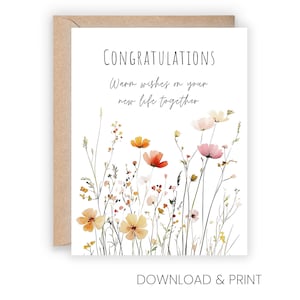 Tarjeta imprimible de felicitación de boda (tamaños 5x7 y A2, descarga digital)