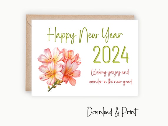 2024 New Year Cards, 2024 Happy New Year Card, 2024 Greeting Cards A6,  SIMPLE Card With Recycled Envelope 