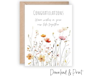 Printable wedding congratulations card, Happy wedding day card, Congrats to the newlyweds card, Friend wedding card, DIGITAL DOWNLOAD