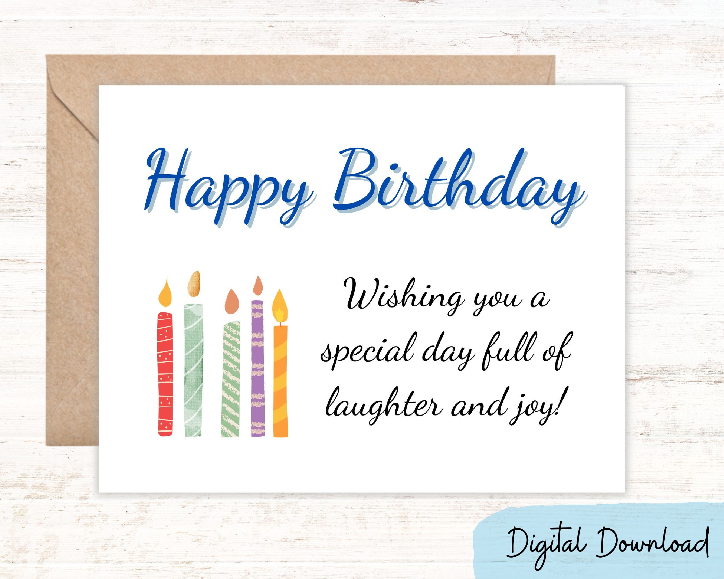 Simple Happy Birthday Wishes With Not Too Many Candles Happy Birthday  Printable Card Two Sizes: 7 X 5 & A2 Note Card DIGITAL DOWNLOAD 