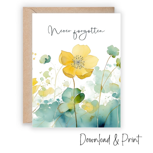 Printable sympathy card, Condolences sorry for your loss card, Thinking of you at this time with gentle watercolor flowers, DIGITAL DOWNLOAD