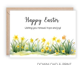 Printable Daffodils Happy Easter Greeting Card (Sizes 5x7 & A2)
