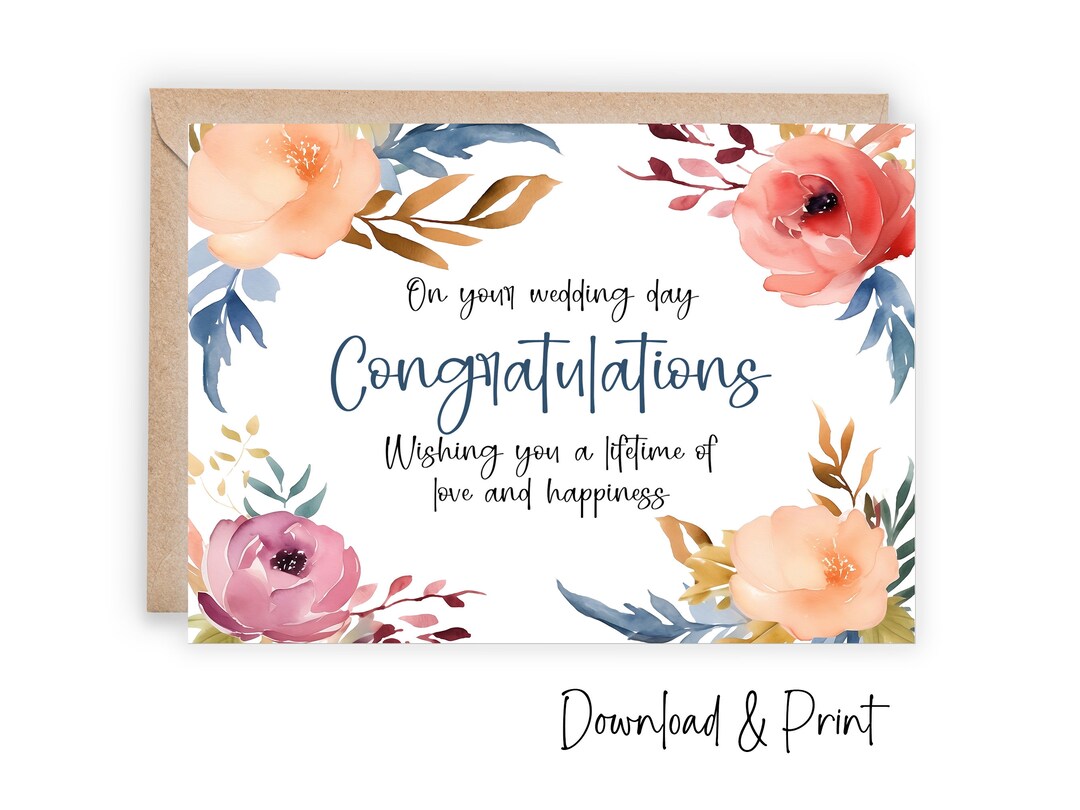 Wedding Congratulations Card, Printable Happy Wedding Day Card ...