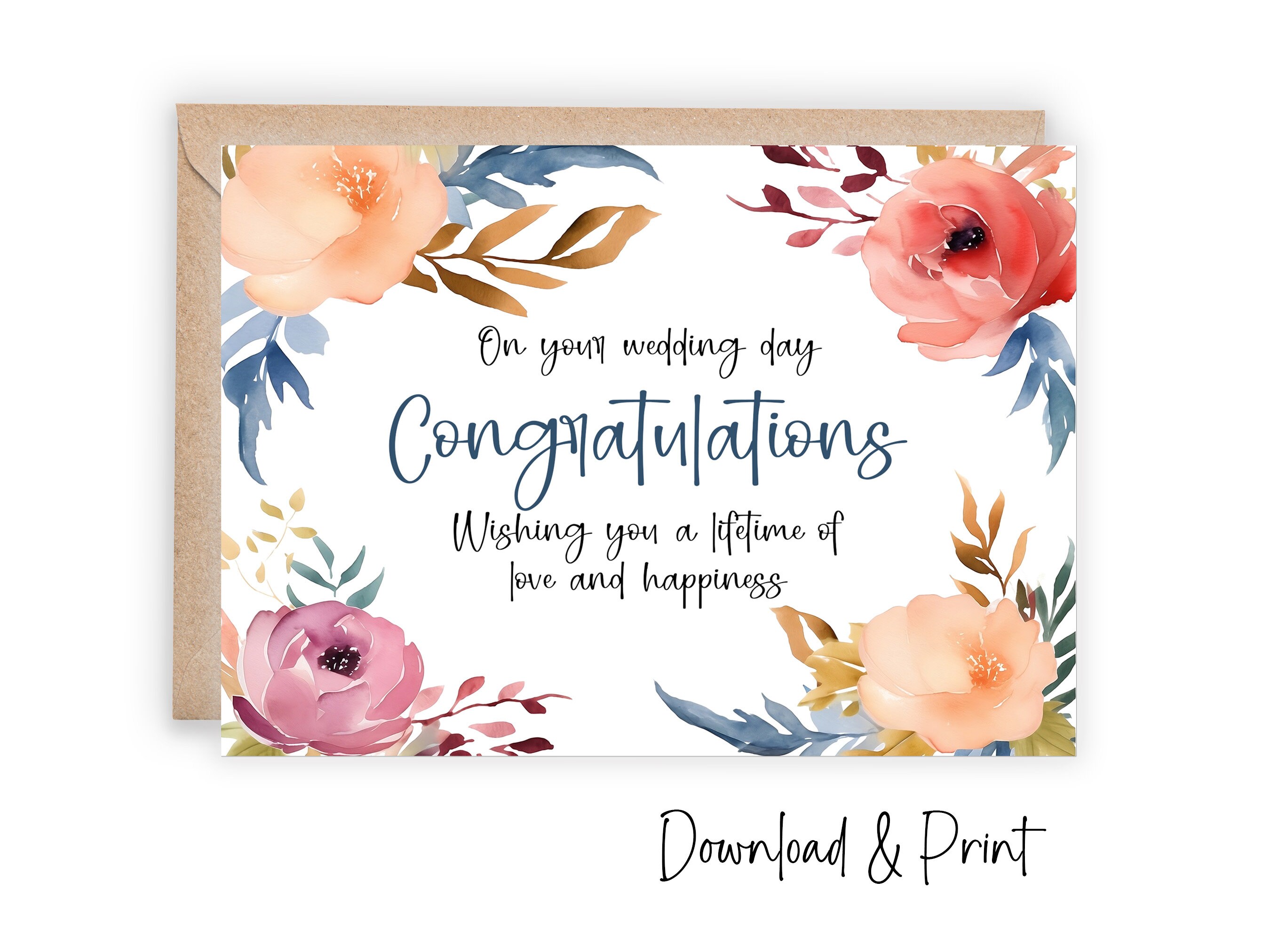 Wedding Congratulations Card, Printable Happy Wedding Day Card ...