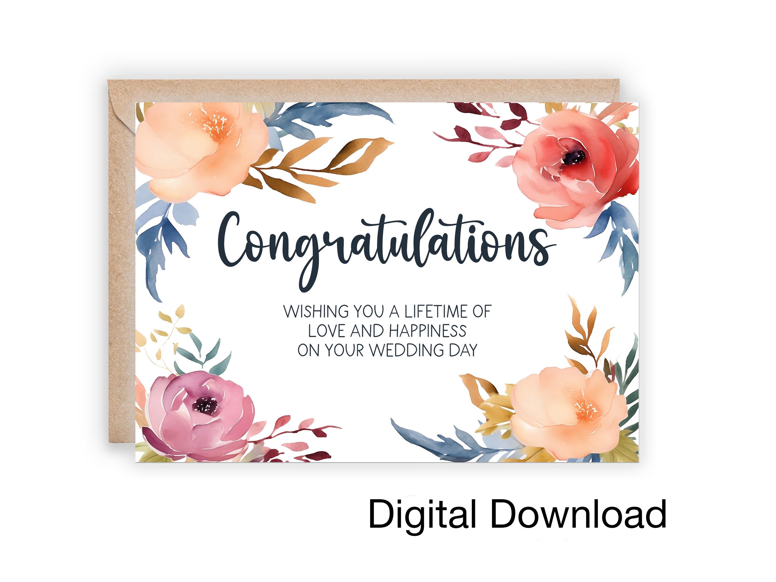 Wedding Congratulations Card, Printable Happy Wedding Day