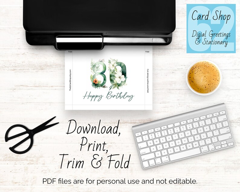 Printable 80th Birthday Card With Greenery and Flowers - Etsy