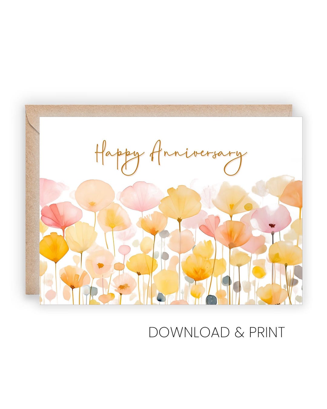 Printable Wedding Anniversary Card With Watercolor Flower (sizes 5x7 ...