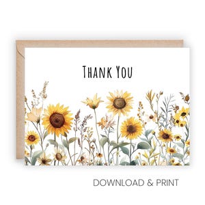 Sunflower Thank You: Printable Farmhouse Watercolor Card (Sizes 5x7 & A2)