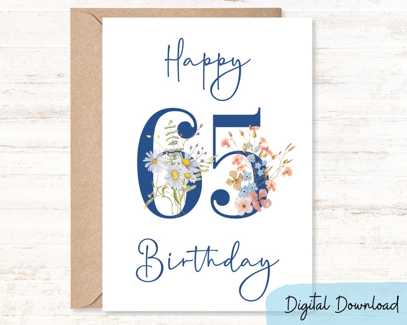 Printable 65th Birthday Card in Sizes 7x5 &amp; A2 Celebrate a - Etsy